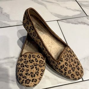 Ugg leather leopard print round toe loafers
